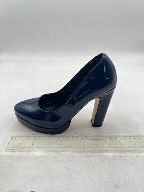 miss left Navy  Low Platform Chunky High Heel Slip On Closed Round Toe Pump